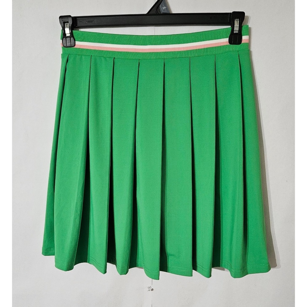 Ivy Storehouse Green Pleated Skirt With Pink & White Stripe Waistband Medium
